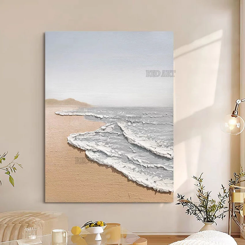 3D Thick Acrylic Beach Scenery Wall Hanging, Sea Wave Picture, Abstract Acrylic Painting Art, Pure Handmade, Large Corrior Decor