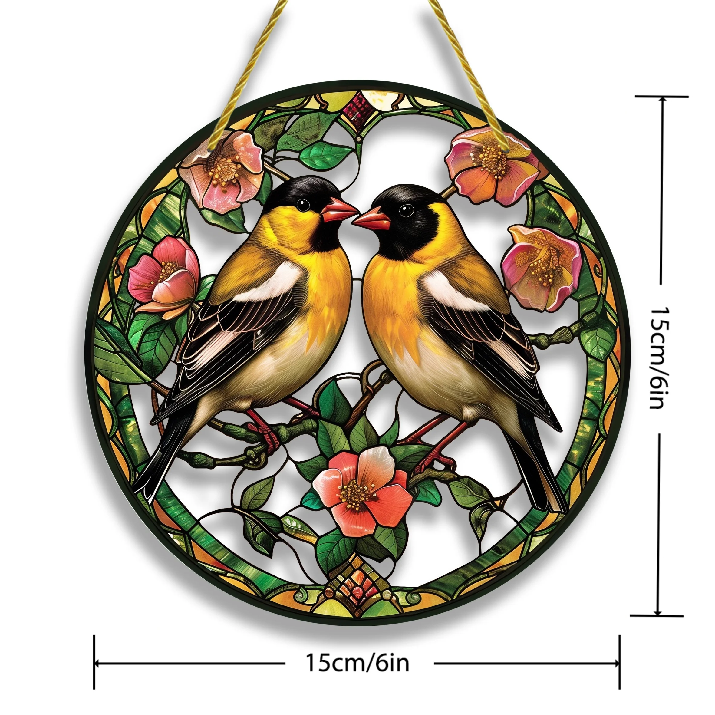 Goldfinch Sun Catcher Window Hanging, Acrylic Sign, Round Decor, Waterproof and Scratch Resistant, Bird Theme Room, Home Decor