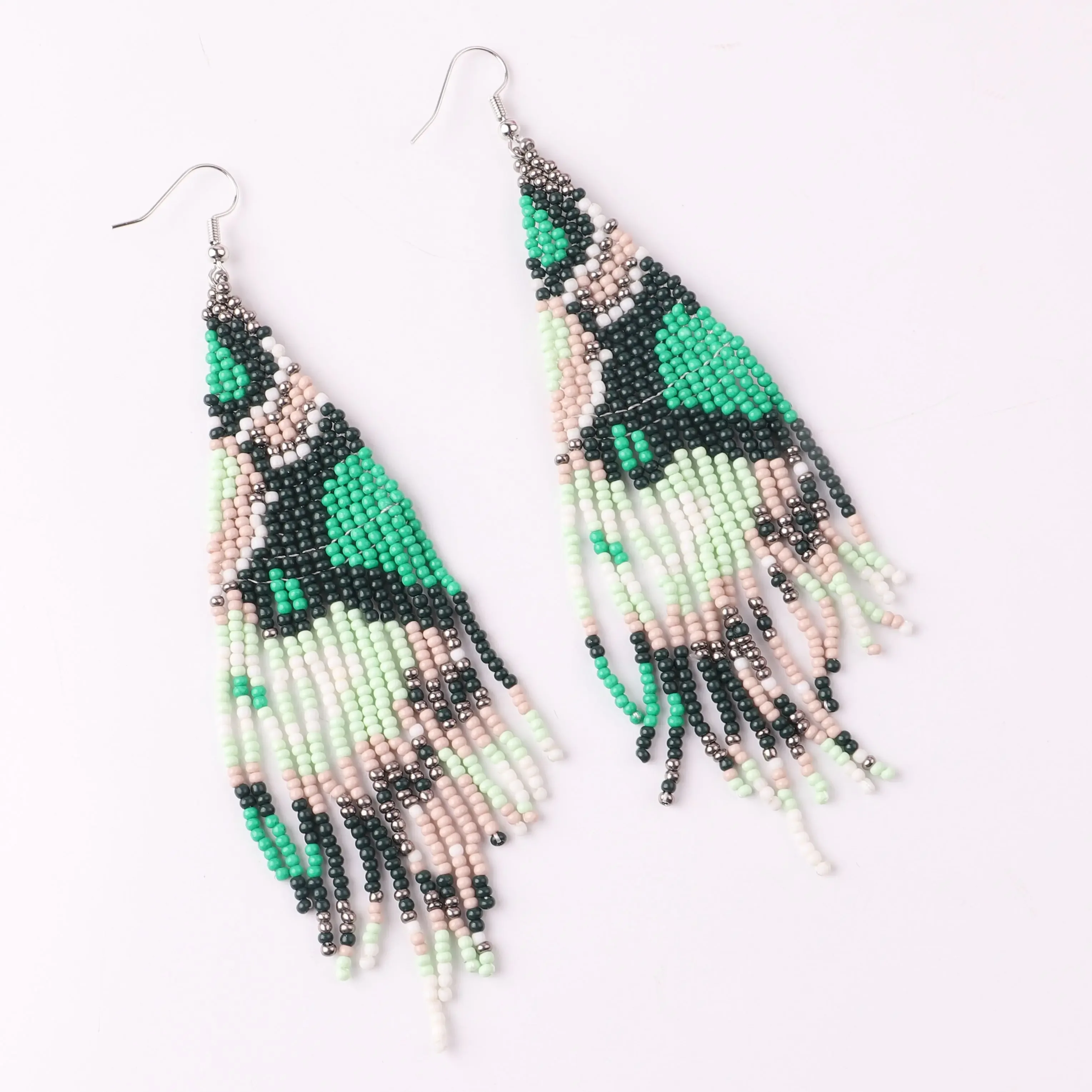 Tassel Earrings  Hand knitting  Beaded  Bohemia  Exaggeration  Simplicity  alloy  ma'am  Rice Bead Earrings