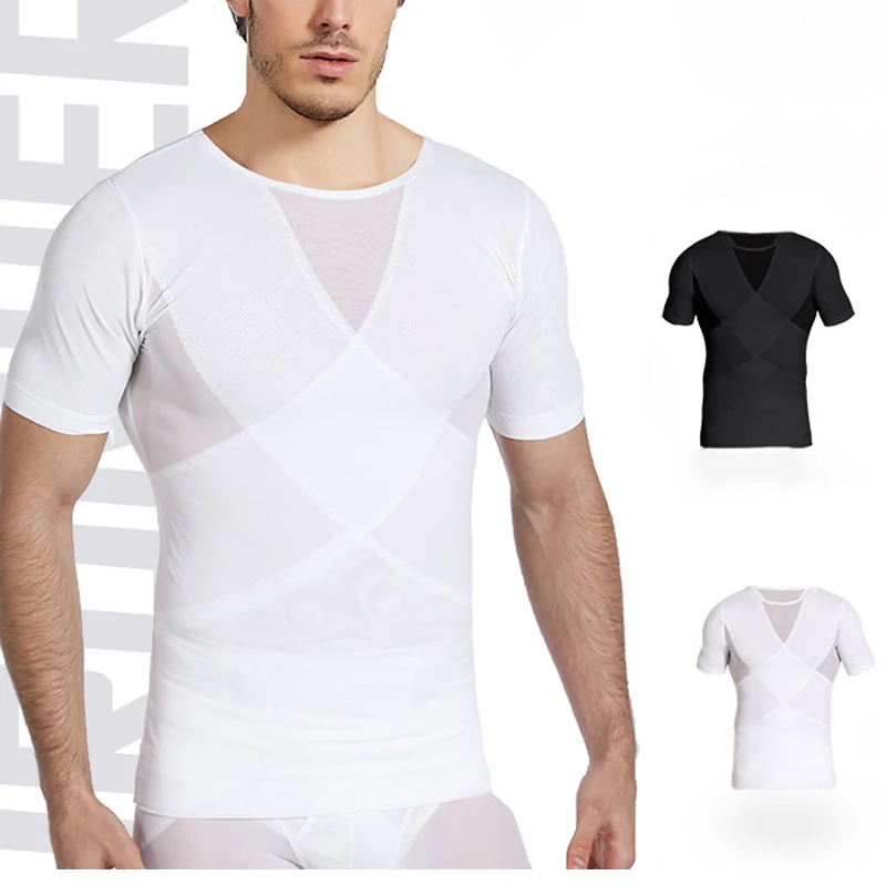 1pcs Men's shapewear Tops waist body Shaping Short Sleeves Abdomen Shapewear Waist Trainer T Shirt Tummy Slimming Sheath Corset