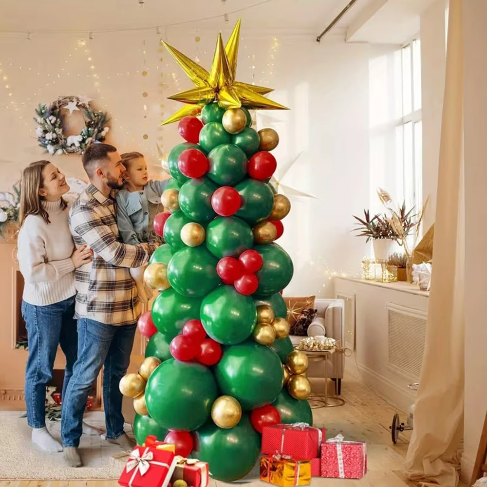 Juego de 104 Piezas de Decoración Creativa para Árbol de Navidad, Kit de Árbol de Globos Verdes con Adorno de Estrella Dorada - Elementos Esenciales Perfectos para Fiestas Festivas