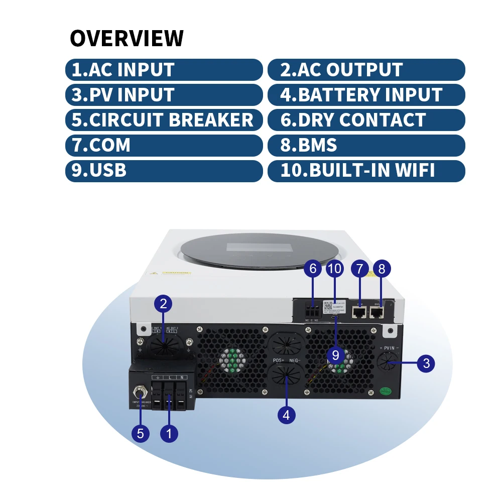 6kW Single Phase Pure Sine Wave Grid Photovoltaic Inverter WiFi MPPT 50Hz USB 240Vac Built In Solar Home 93 Percent Efficiency