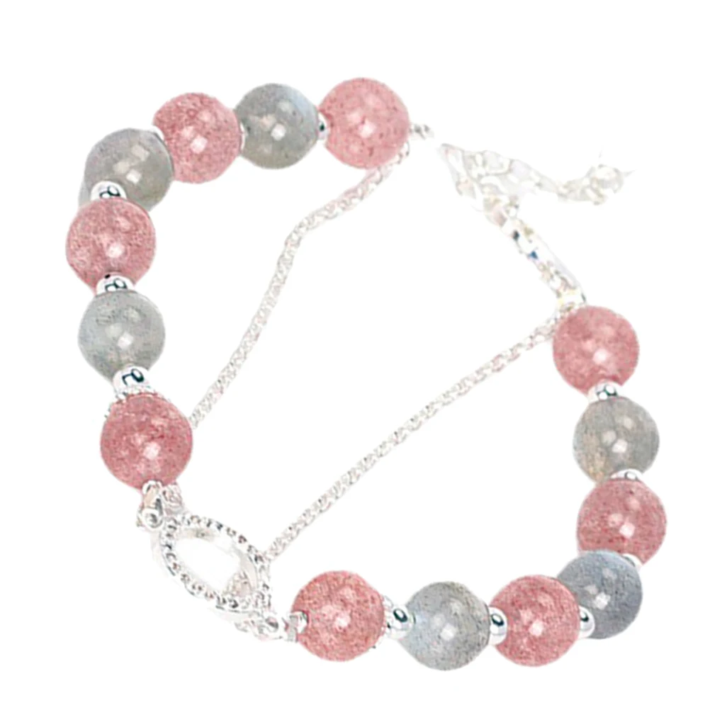 

Natural Crystal Beaded Bracelet Gray Moonstone Round Adjustable Wristband Elegant Bead Bracelet for Women Birthday Gift