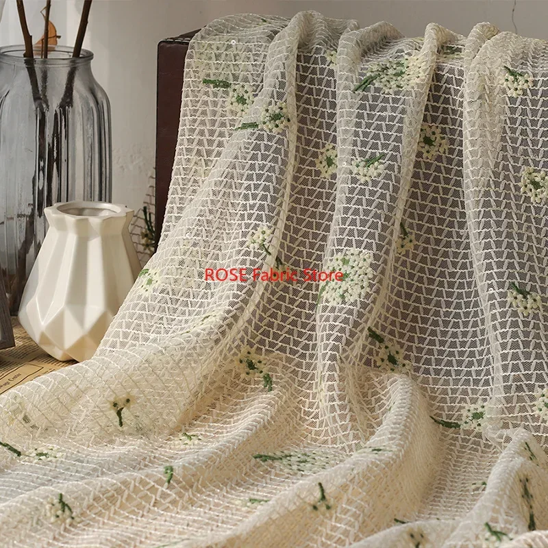 Tela de encaje de malla bordada con diente de león para vestido de novia, costura artesanal, vestido de primavera y verano, espectáculo de vestidos