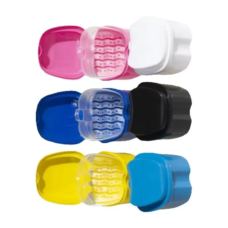 Denture Cleaning Bath Box Tooth Protector Retainer Case False Teeth Storage Box with Hanging Net Oral Hygiene Supplies