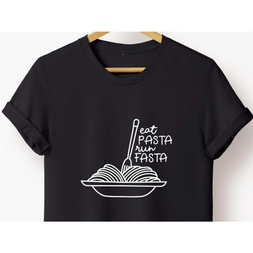 Funny Eat Pasta Run Fasta T-Shirt Italian Food Lover Graphic Tee Cute Women Men Cotton Casual Sarcastic Quote Shirt Pasta Lover