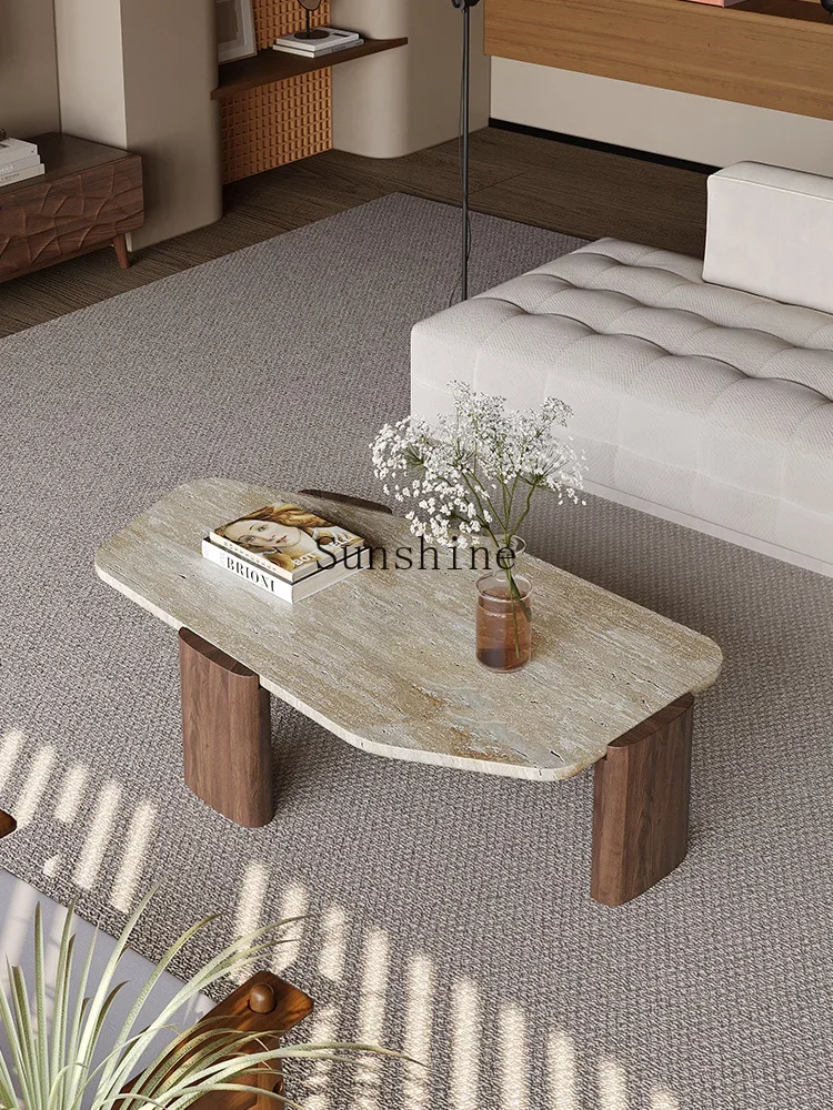 Wabi Sand wind travertine coffee table living room home modern simple solid wood tea table