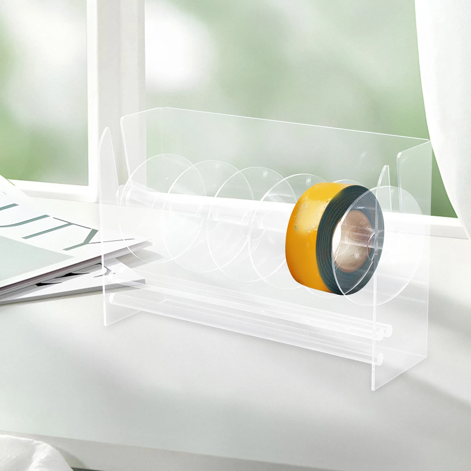 

Adjustable Acrylic Sticker Holder 3 7 Slot Label Roll Organizer Transparent Tape Dispenser for Office School Use