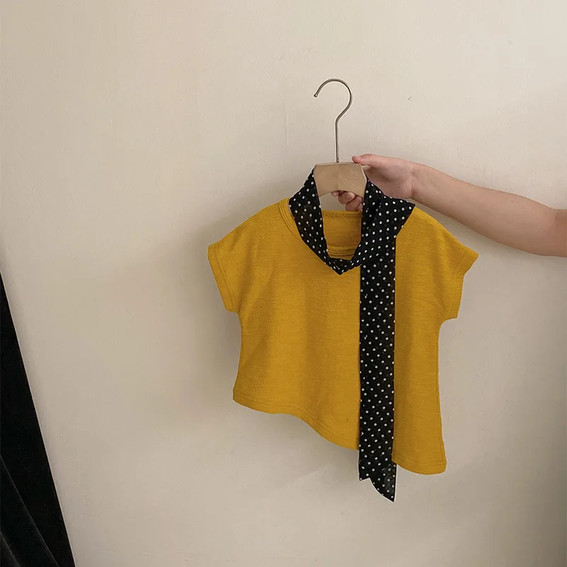 بدلة بناتي لصيف 2025 ملابس أطفال جديدة تي شيرت بناتي غير منتظم بأكمام قصيرة تي شيرت جينز فضفاض مجموعتين غير رسمية بسيطة