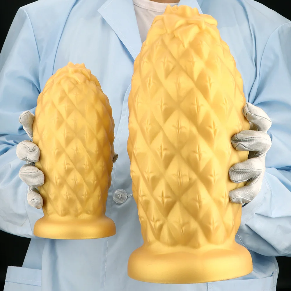 Liquid Silicone 13cm Huge Dildo Giant Gold Anal Plug Male Fisting Dildo Pineapple Shape Man Masturbator Adult Sex Toy for Gay