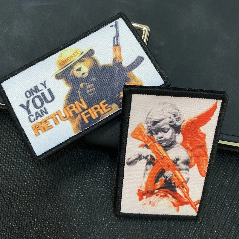 بقع عسكرية تكتيكية للملابس وملصقات حقيبة الظهر ، تحمل فقط يمكنك إرجاع شارة الروح المعنوية للحريق ، هوك وحلقة بندقية AK كيوبيد الملاك #2