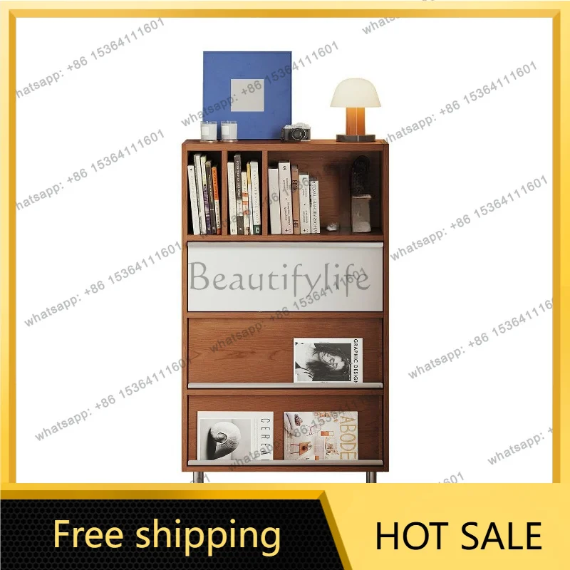 Zj.cherry solid wood locker retro color matching storage integrated wall bookcase shelf