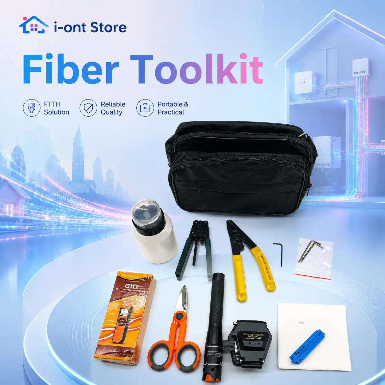 High Quality Fiber Toolkit SKL-6C Cleaver G10 OPM VFL 10mW Visual Fault Locator Stripper Kevlar Scissors Installation Tools FTTH
