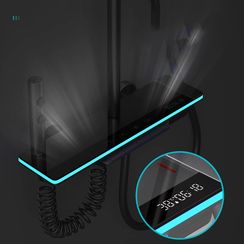 ZAPPO Thermostatic Shower Set - 4 Function Shower Systerm with Glass Panel Piano Button Control Wall Mounted Shower Faucet Set