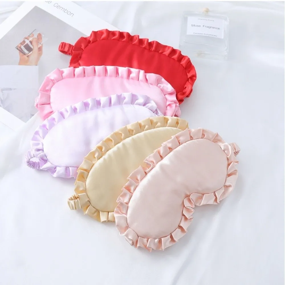 

Solid Color Silk Sleep Eye Mask Ruffle Design Soft Texture Sleeping Eye Covers Adjustable Strap Breathable Napping Eye Mask