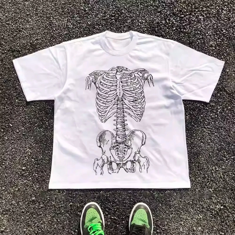 

Летняя мода 2025 года, новая американская ретро-винтажная забавная и забавная футболка со скелетами и скелетом, футболка с короткими рукавами, футболка для пары