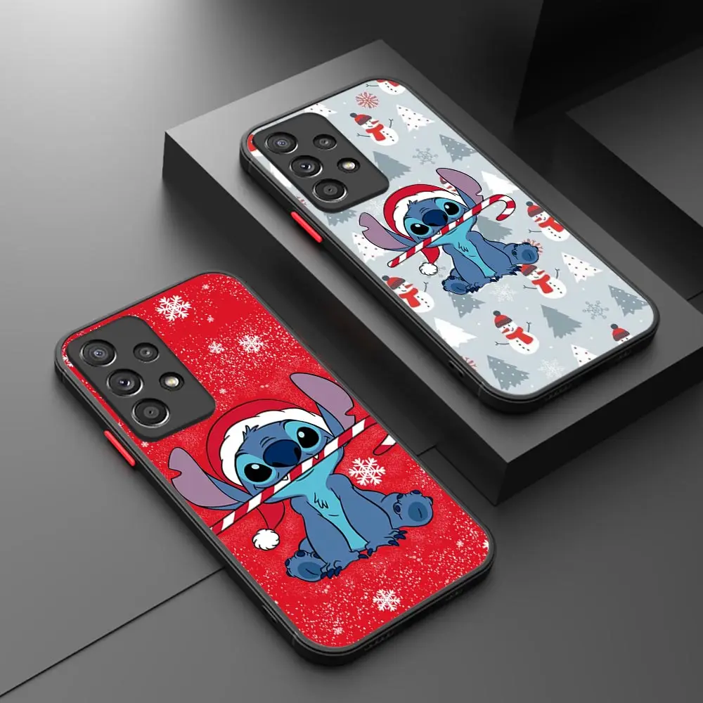 Phone Case For Samsung Galaxy A56 A55 A54 A52 A17 A07 A06 A36 A32 A34 A25 A26 A72 A73 Matte Cover Christmas Stitchs With Snowmen #2