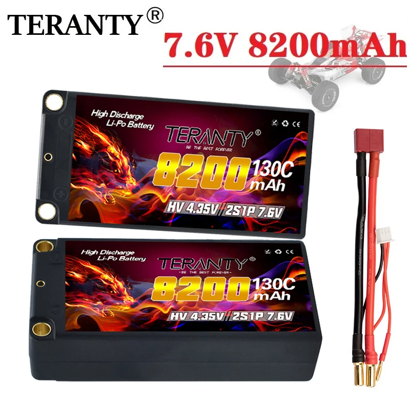 TERANTY 7.6V 8200mah 130C/260C With 5.0mm Bullet See Through for 1/10 RC Car Race Car Parts 2S Shorty LiHV Rechargable Battery