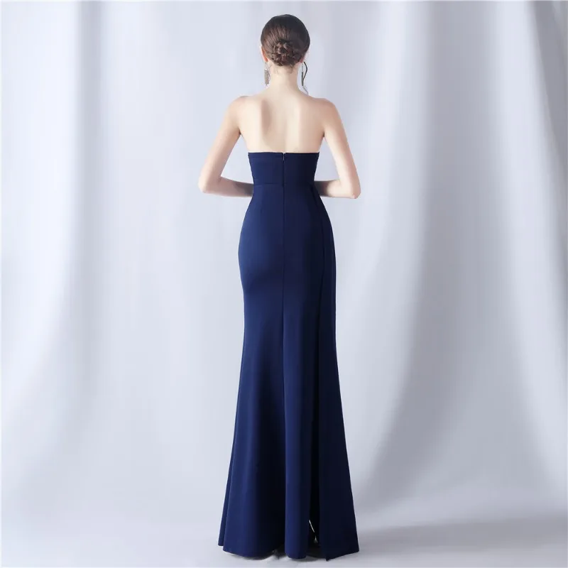 Wakuta Temperament Sheath Waist Fishbone Dress Sexy Side Split Bridal Banquet Wedding Vestidos Evening Formal Gowns Robe Argent