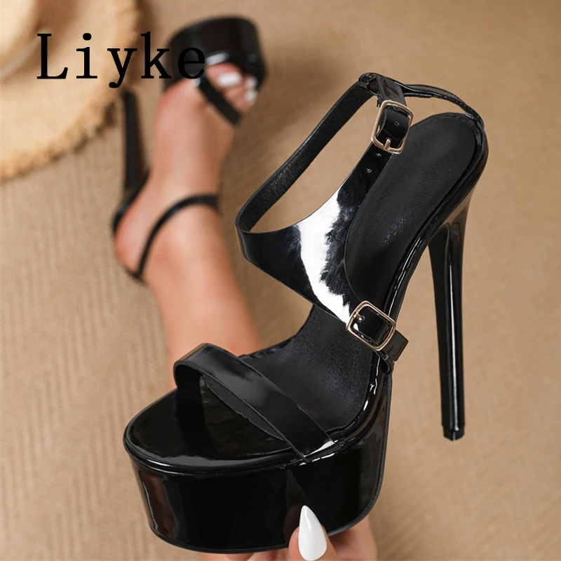 

Модные женские босоножки Liyke на одной пуговице с ремешком, на платформе, на очень высоком каблуке 16 см, сексуальные туфли с открытым носком для банкетов и вечеринок, размеры 35-42