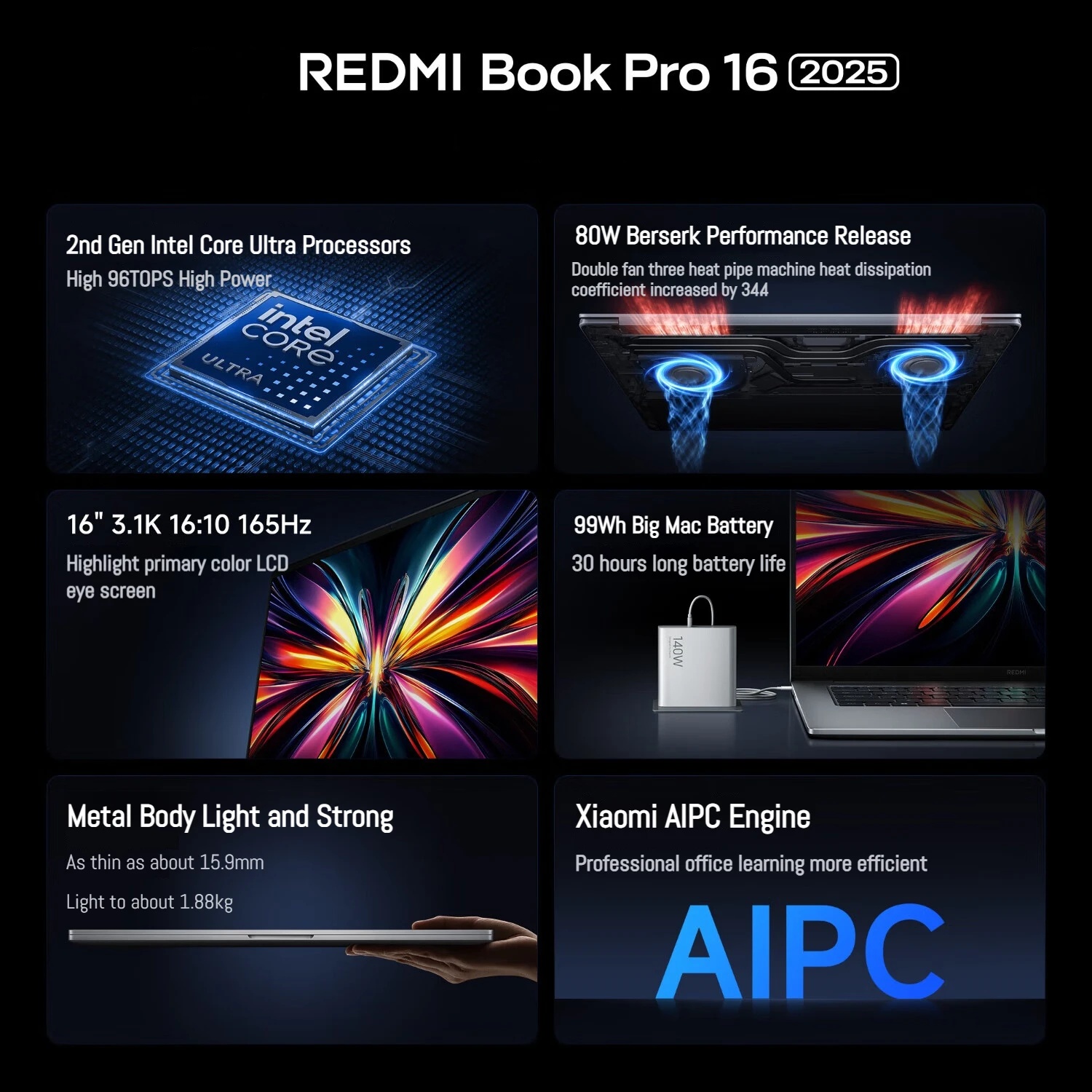 Xiaomi Laptop Redmi Book Pro 16 2025 Ultra 7 255H/Ultra 5 225H Intel Arc Graphics 32GB LPDDR5X 1T SSD 16-inch 165 Hz 3.1K Screen