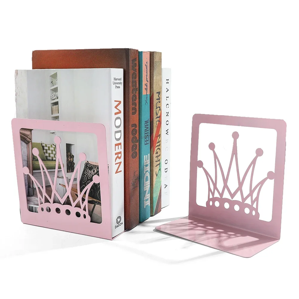 1 Pair Romance Pink Crown Bookends Princess Crown Crown Book Holder Office Desk Decoration Book Document Girls Book Support