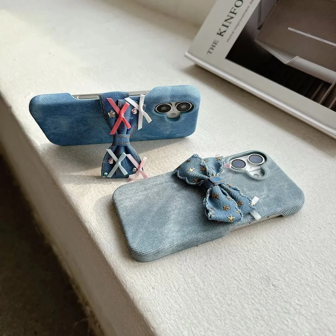 

Sweet Bow Denim Stand Case Hard Back Cover for Google Pixel 7 7A 8 8A 9 9A 9 Pro XL10 10Pro with Adorable Bow Kickstand, Bracket