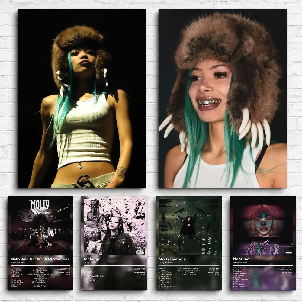 Rapper Album M-Molly S-Santana Framed Wall Painting Ready to Hang Canvas Poster for Bedroom Living Room Hallway Home Decor Gift