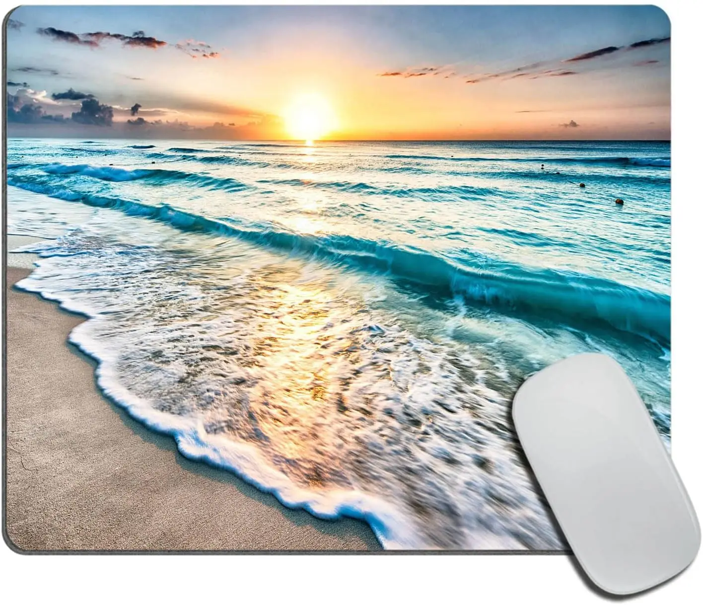 Mouse pad custom Mouse pad artisan Tropical Sea Beach Ocean Waves Seaside Scene Island Hawaiian Sunrise Non Slip Rubber Base