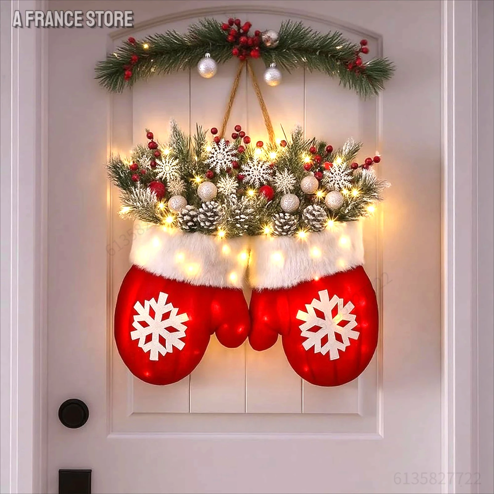 Guirlande de noël créative en forme de gant, simulation de couronne de fleurs, décoration de porte de fenêtre, signe de porte, décoration de fête de noël, 2026