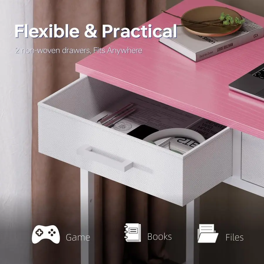 مكتب كمبيوتر صغير مقاس 32 بوصة مع درجين لغرفة النوم والدراسة والكتابة وطاولة المكتب المنزلي للمساحات الصغيرة باللون الوردي #6