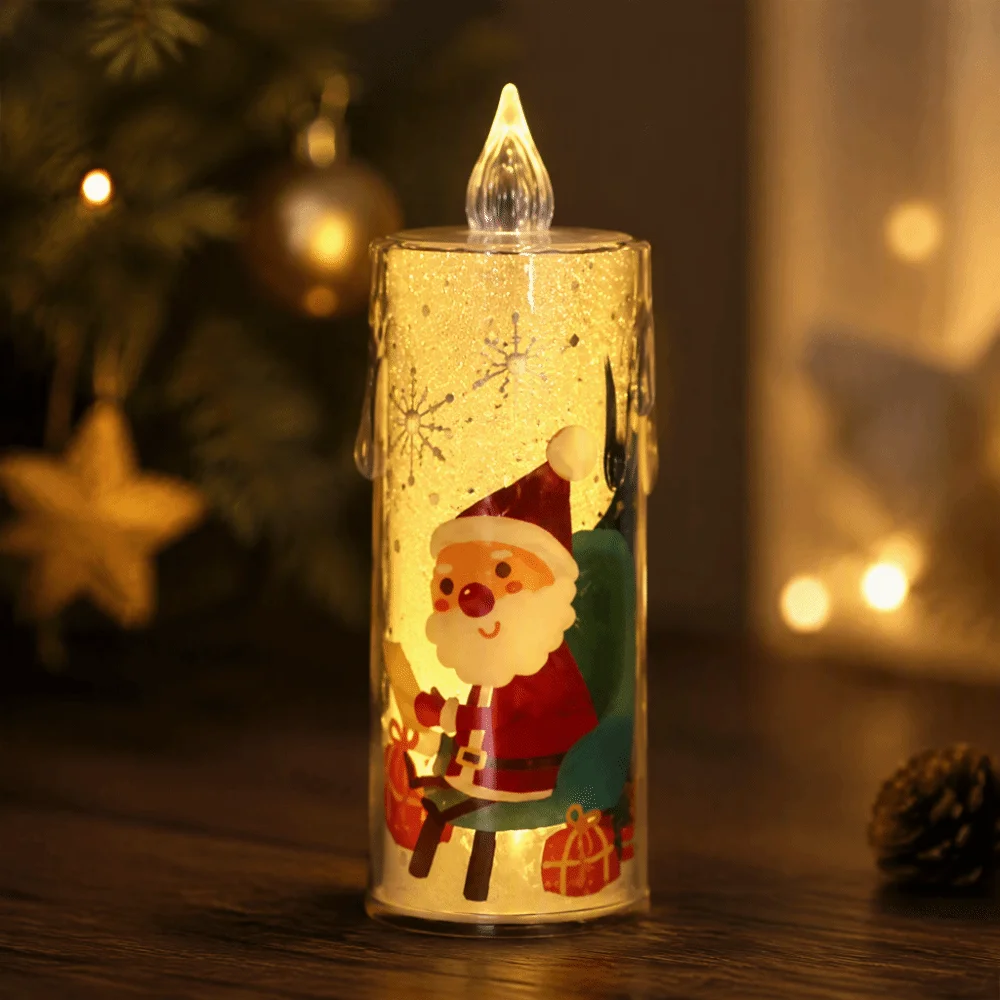 4pcs Battery Powered LED Candle Light Set Santa Claus Flameless Holiday Night Lights Plastic Silent Electronic Candle Set