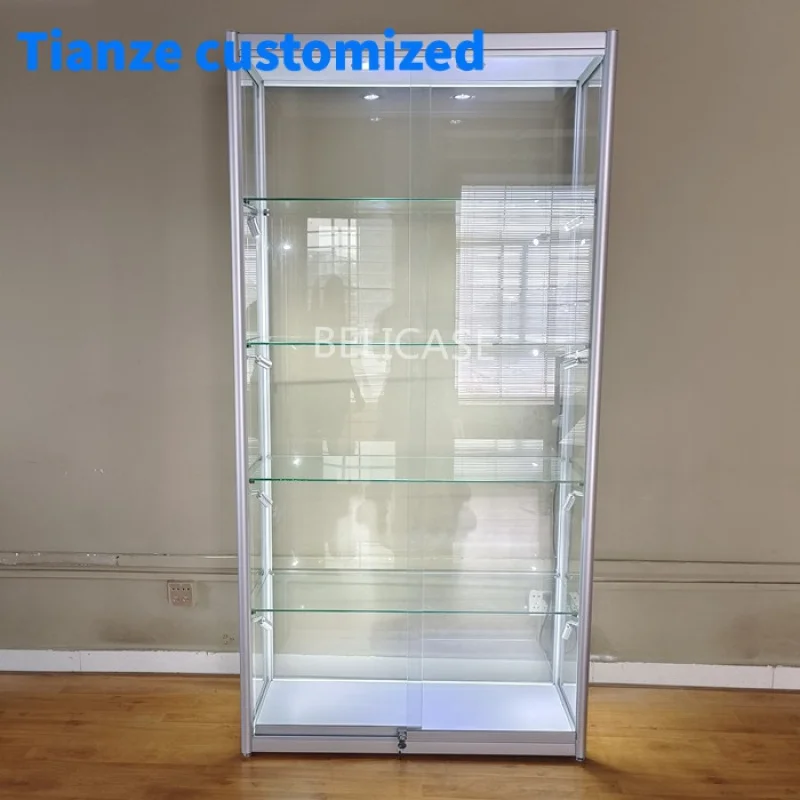 

(Customized) High Quality Aluminum Frame Glass Wall Showcase Lockable SlidingDesign Glass Display Showcase With Led Light