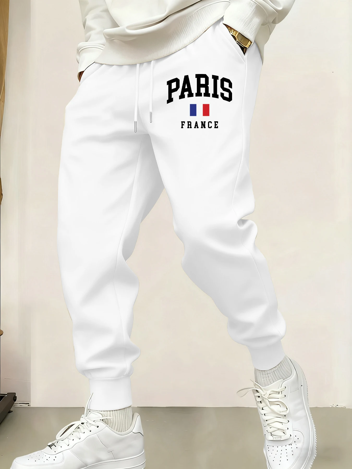 

Paris France Flag Printing Male Sweatpants Fashion Pant Trendy Jogging Britches Casual Comfy All-Match Long Pants Sport Trousers