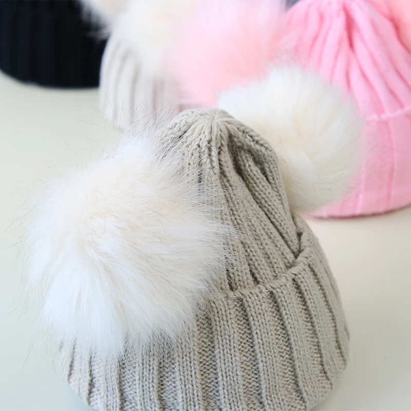 Autumn Winter Baby Knitted Hat Cute Pompom Newborn Beanie Cap Cute Solid Color Ear Warm Infant Toddler Bonnet Gorras 모자