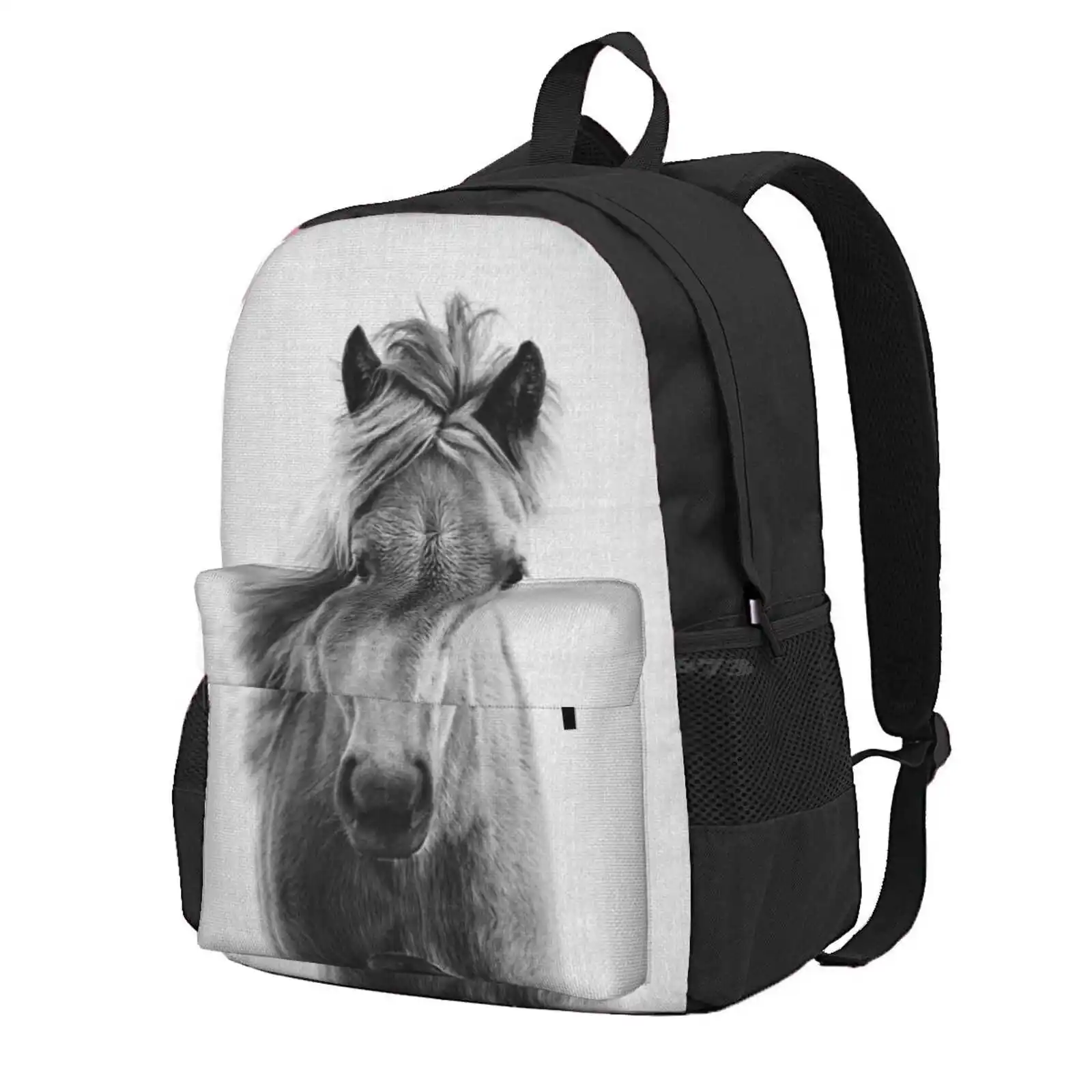 Horse - Black & White Hot Sale Schoolbag Backpack Fashion Bags Animals Peekaboo Wildlife Nursery Modern Minimalist Portrait