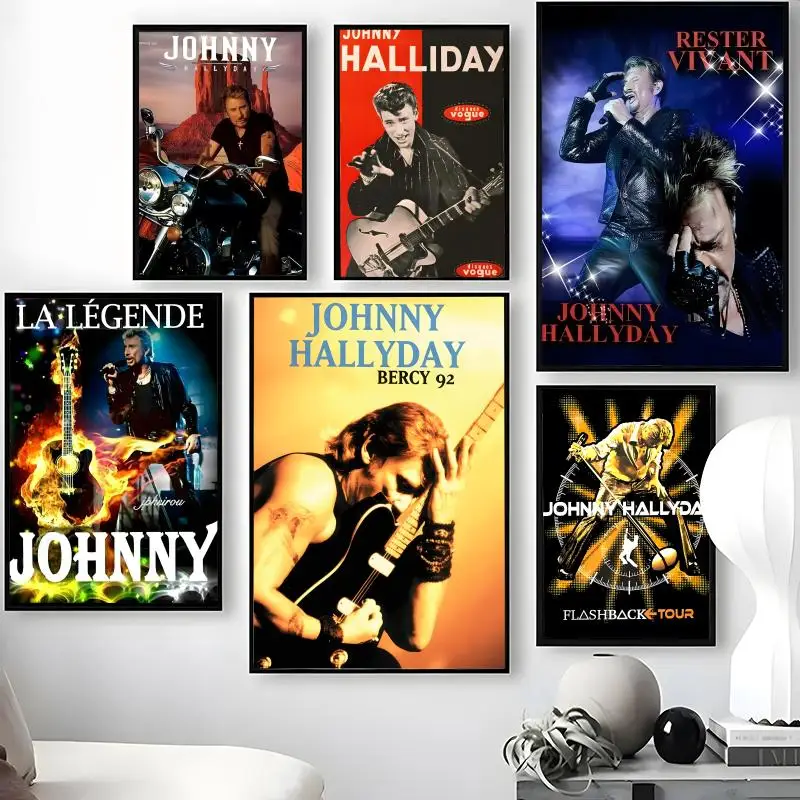 Singer J-Johnny H-Hallyday Poster Waterproof Self-Stick Wall Art Stickers, Removable Wall Decor for Living Room and Bedroom