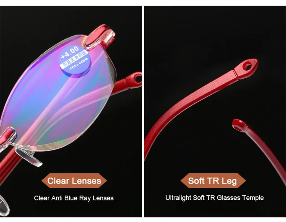 Schneiden Lesebrille Presbyopie Rahmen Frauen Männer Oval Randlose Ultraleicht Anti Blau Licht Computer Brillen +1 +1.5 +2 +2,5 – Detail 4