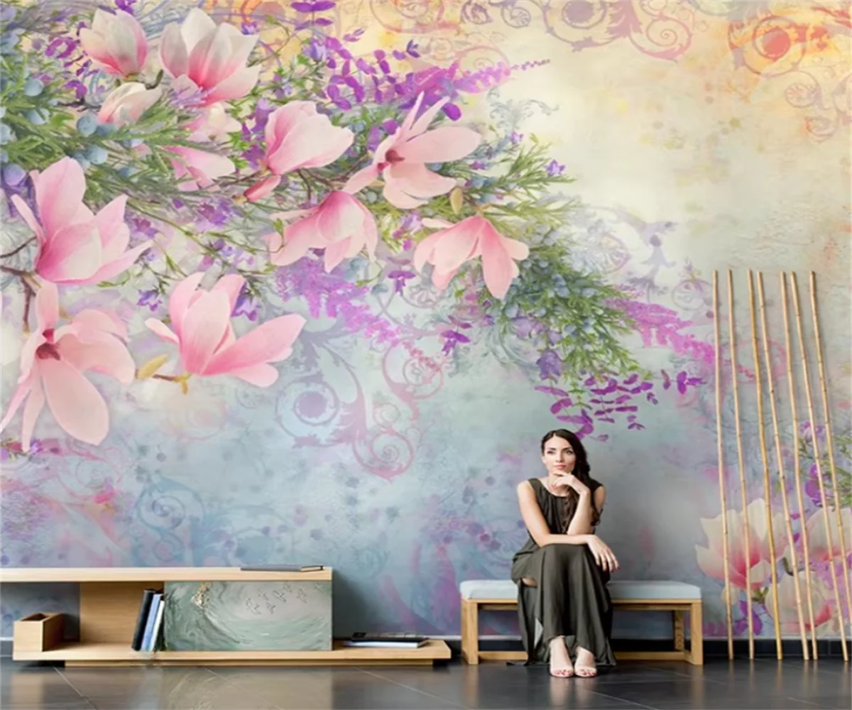 

Индивидуальные фотообои для гостиной, обои для стены за телевизором, высококачественные фотообои с изображением цветов магнолии