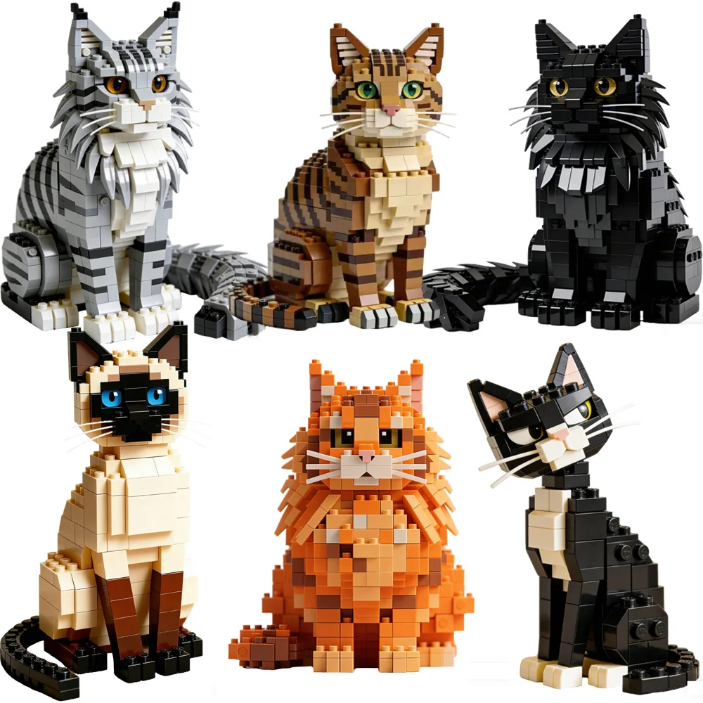 

Maine Coon Building Block Tabby Ragdoll Persian Cat Model MOC Assembled Pet Figure Mini Bricks Animal Toy For Kids Gift