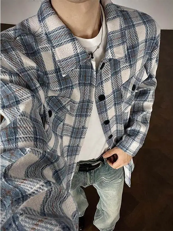 

Мужское фланелевое пальто в клетку irt Heavyweight 360 г Loose Ket Design Long Sve Jaet, японское пальто из смеси хлопка из полиэстера