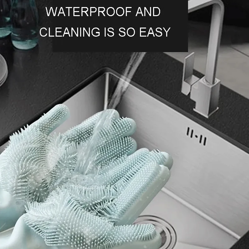 Dishwashing Cleaning Gloves Silicone Rubber Sponge Glove Household Scrubber Kitchen Clean Tools Dropshipping Kitchen Cleaning