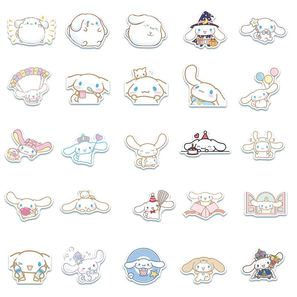 Pegatinas de Anime Sanrio Cinnamoroll para niños, pegatinas impermeables para cuadernos, teléfono, Maleta, calcomanía bonita DIY, paquetes de