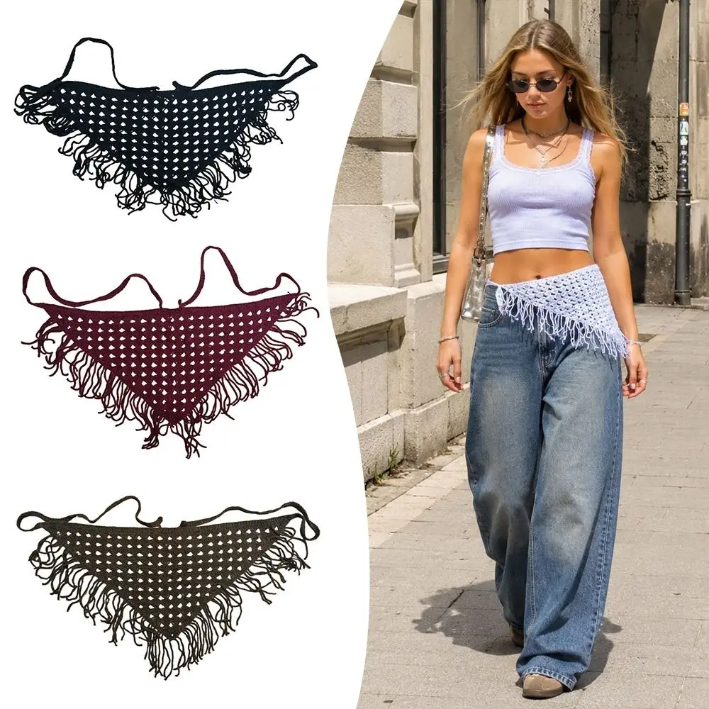 Fashion Tassels Fringe Waist Belt Y2K Ethnic Triangle Waistband Exquisite Retro Dance Hip Scarf for Women