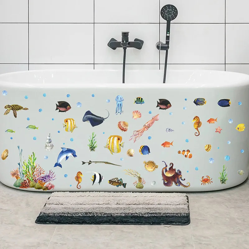 New cute cartoon sea animal bathroom bath tub wall background decoration beautification stickers sold well