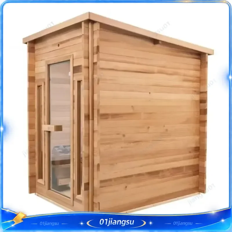 Custom 2-4 Person Solid Wood Outdoor Steam Sauna Room Red Cedar Hemlock Modern Dry Sauna 9KW Heater for Villa Garden Park