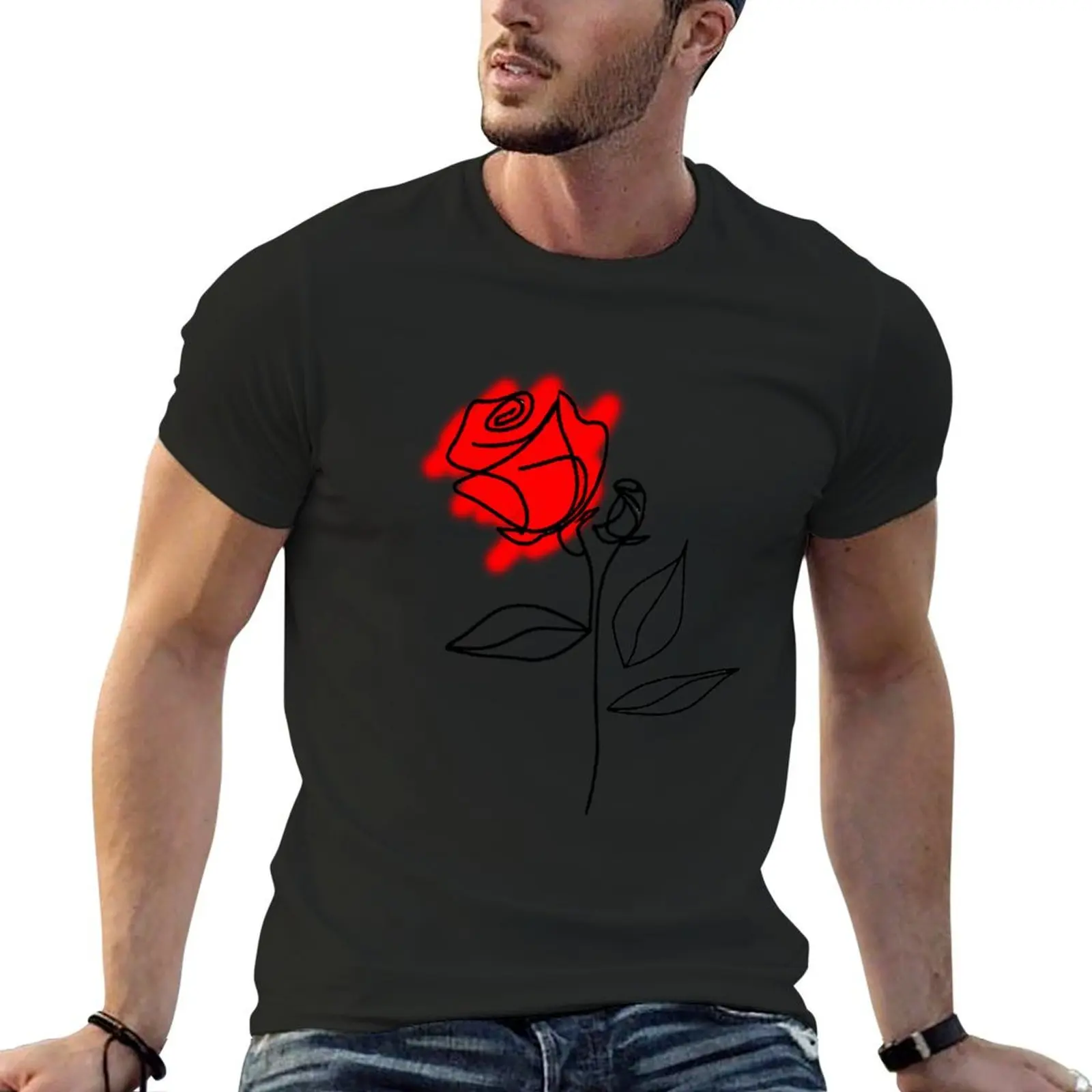 red rose line art simple minimalist drawing line art T-Shirt blacks blanks boys animal print mens clothes