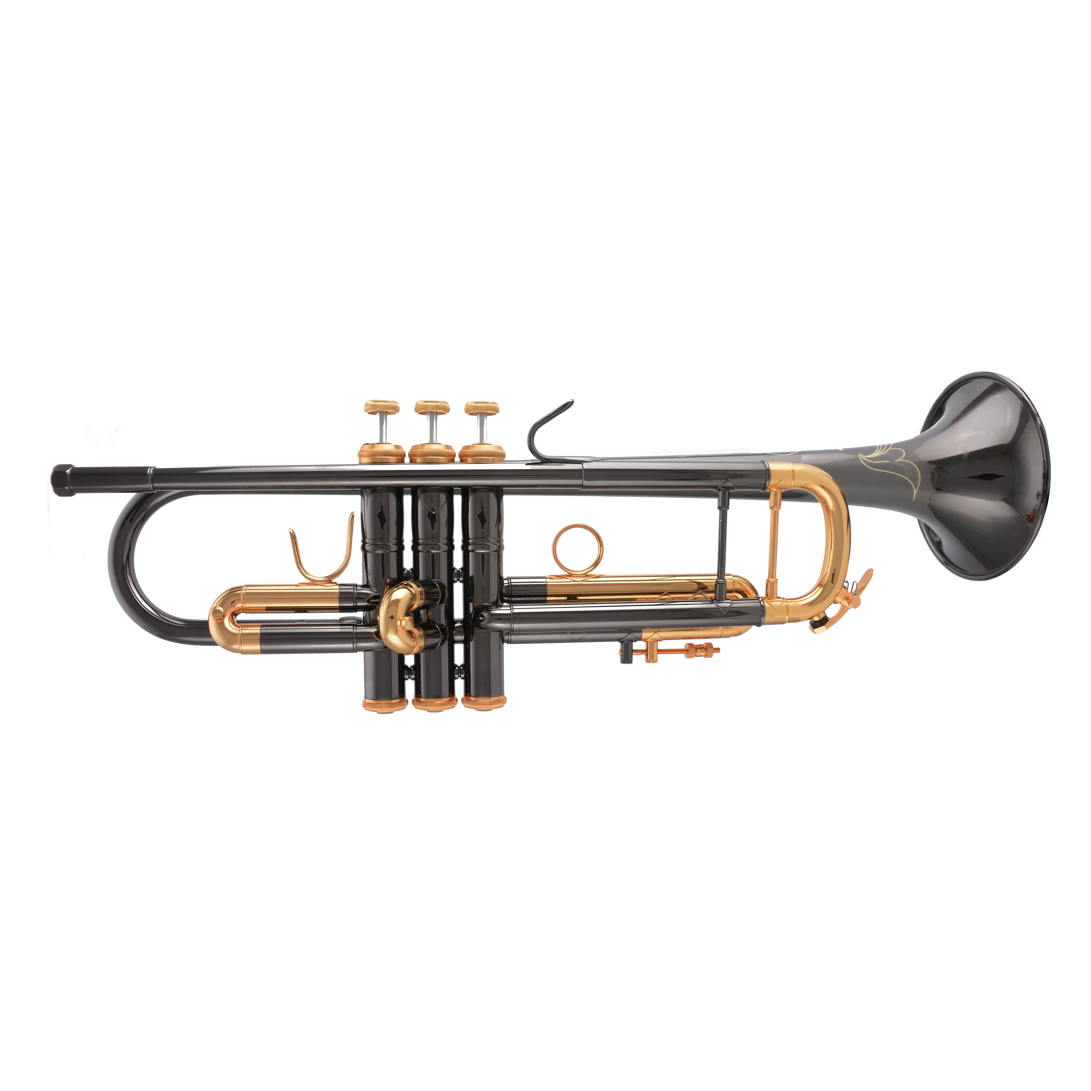 Professional JYTR409DBNGL Trumpet Master Level BB Tone Brass Body with Black Nickel Gold Finish