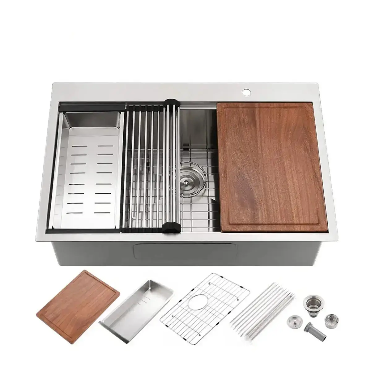 

USA Multifunctional Kitchen SinWarehouse Delivery Modern 28 Inch Single Bowl Drop in 304 Stainless Steel Kitchen Sink with Ledge