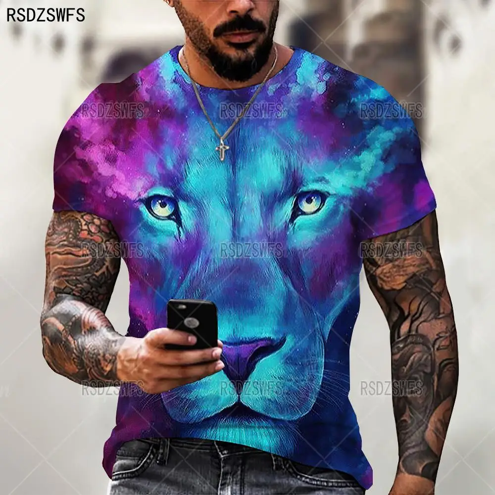 Fashion Animal Lion Graphic 3D Men T Shirt Summer Casual O-Neck Short Sleeve Oversized Male T-Shirt Streetwear Trendy Tops Tees